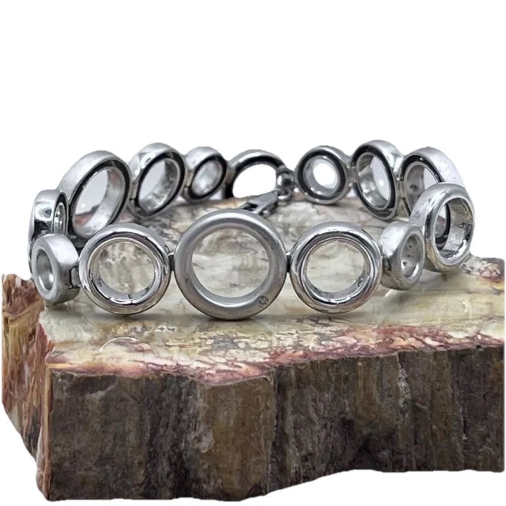 Vintage Diamond Sterling Silver 925 Multi Circle Chain Link Bracelet Length 7.2